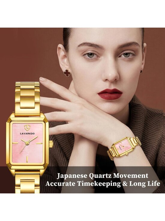 Women\'s Gold Pink Analog Quartz Stainless Steel Waterproof Luxury Bracelet Watch main image 4